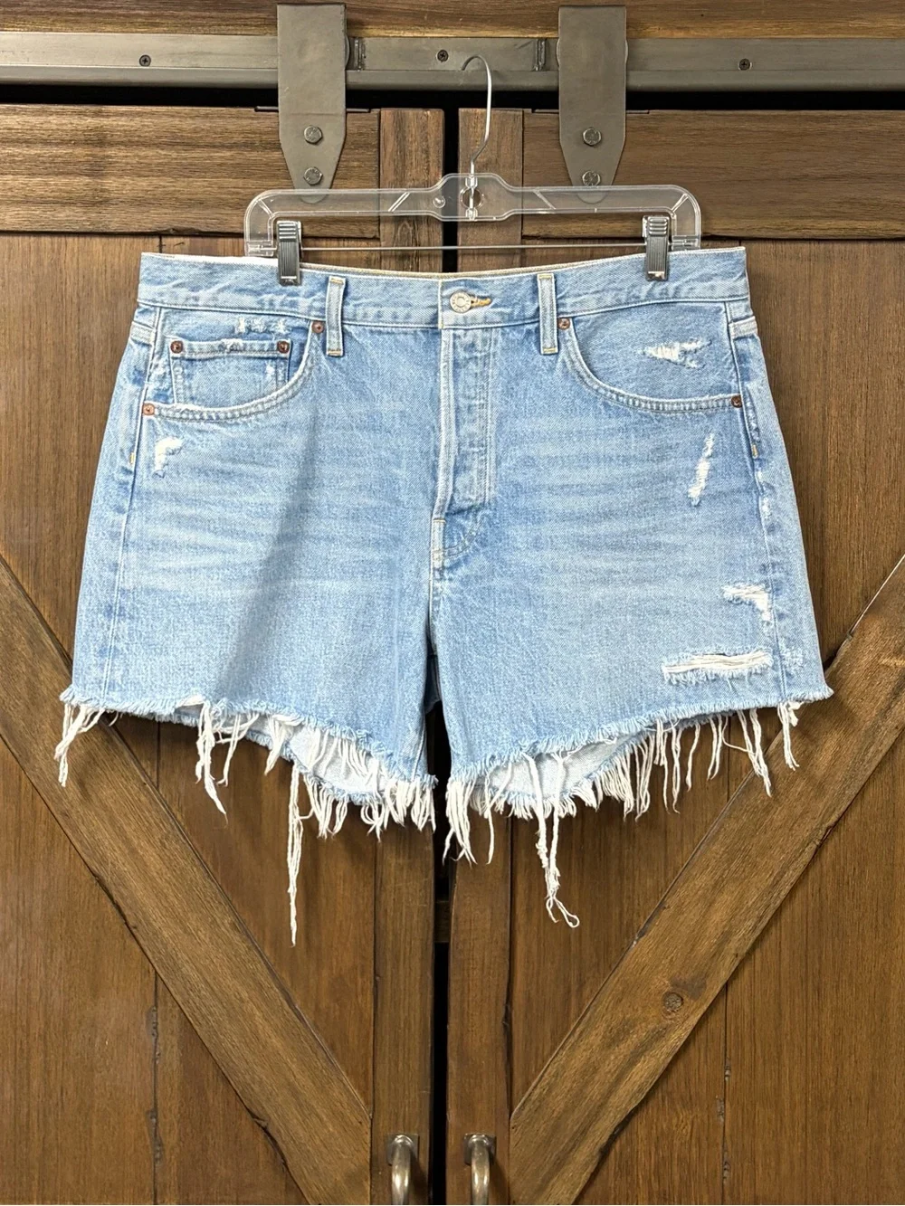 AGOLDE Designer High Rise Parker Long Relaxed Denim Short Size 32